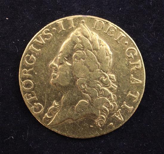 A George II 1751 gold guinea,